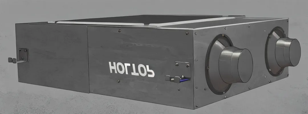 Modern Energy Recovery Ventilator (ERV) unit installed in a home mechanical room with duct connections