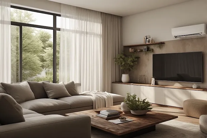 Ductless mini-split indoor unit seamlessly integrated into home décor with discreet placement