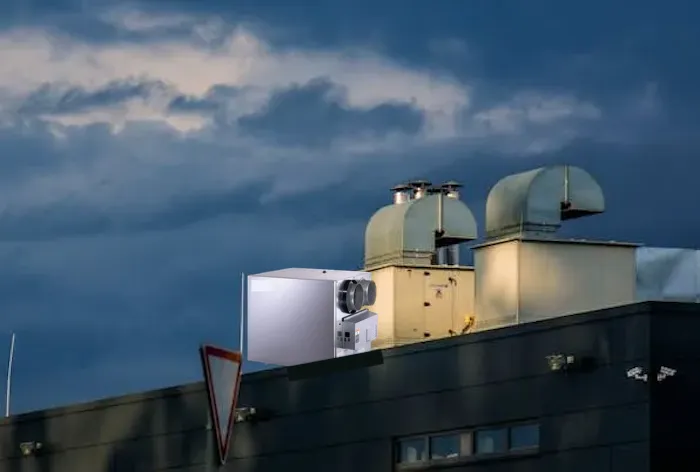 Large commercial-grade Energy Recovery Ventilator on a rooftop for building-wide ventilation