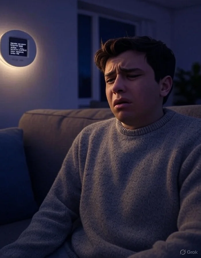 Thermostat affichant un code d'erreur et personne inconfortable à cause d'une thermopompe en panne