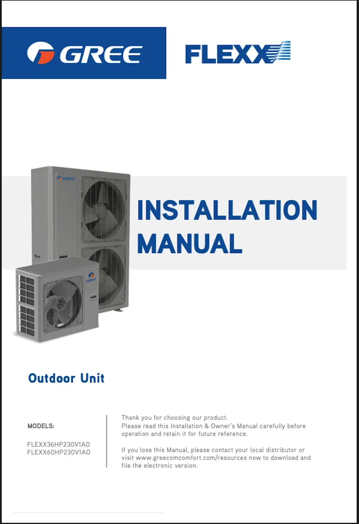 Manuel d'utilisation physique de thermopompe GREE avec la langue française indiquée