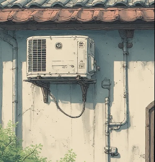 Thermopompe murale moderne et discrète installée dans un salon contemporain