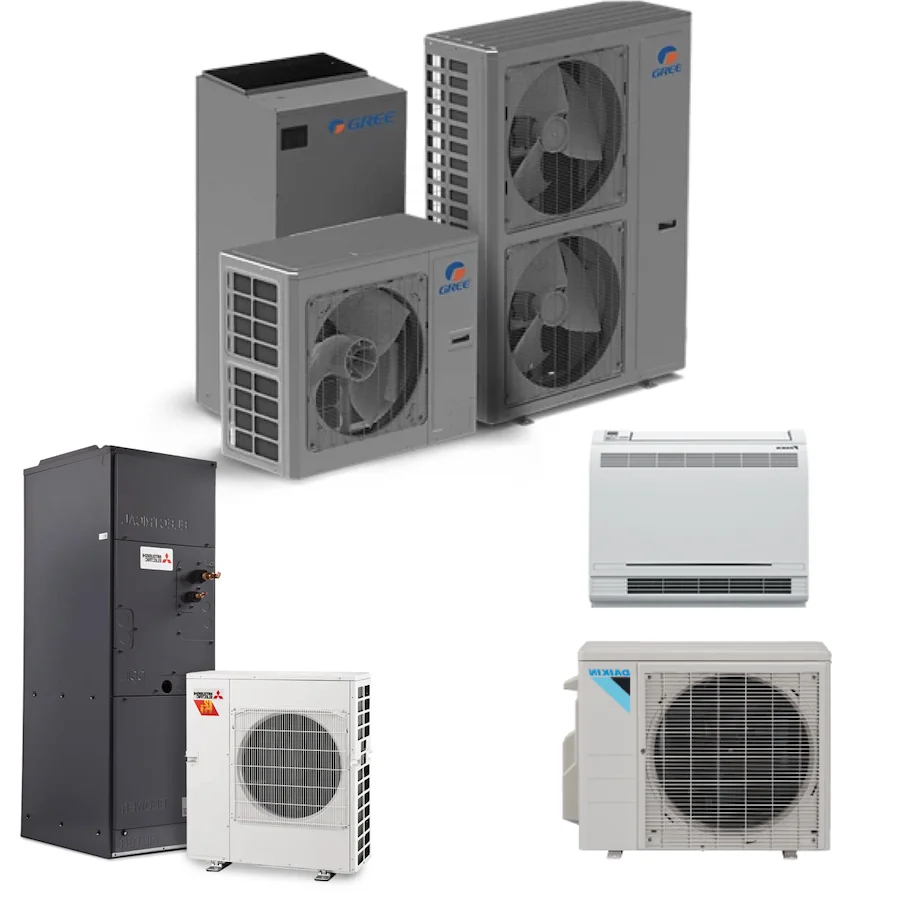 Comparaison visuelle des designs des unités intérieures des thermopompes Gree, Daikin et Mitsubishi