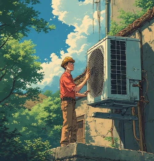 Technicien certifié installant professionnellement une thermopompe murale