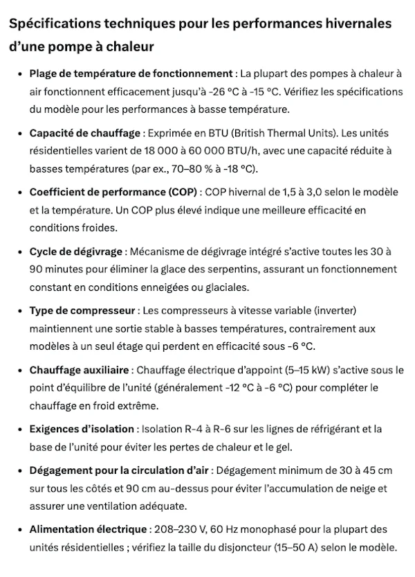 Caractéristiques techniques à rechercher pour une thermopompe performante en hiver