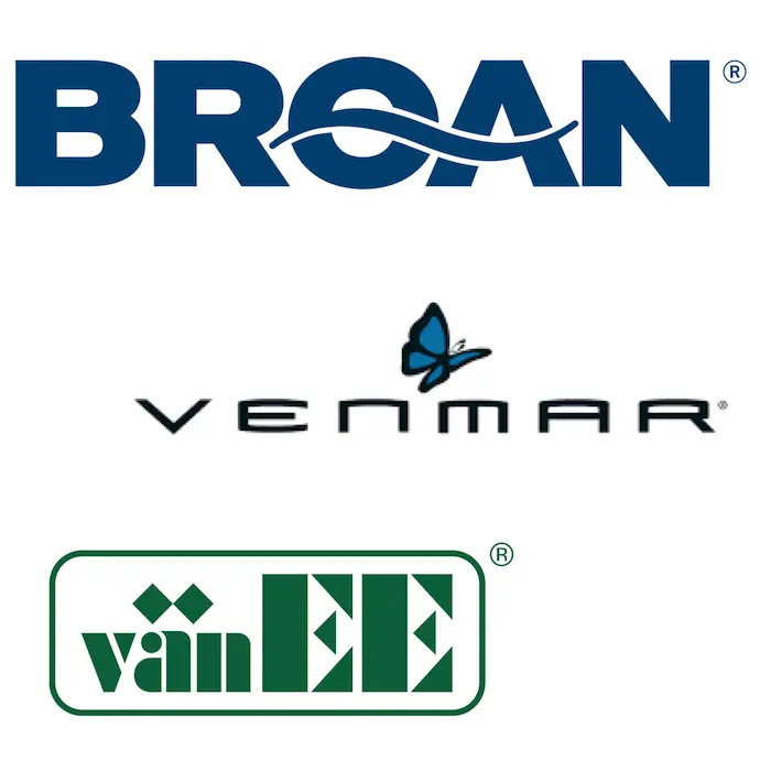 Logos des marques d'échangeurs d'air recommandées au Québec : Venmar, Broan, VanEE
