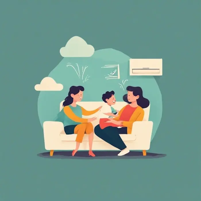 Famille bénéficiant d'un air intérieur sain grâce à son échangeur d'air bien entretenu